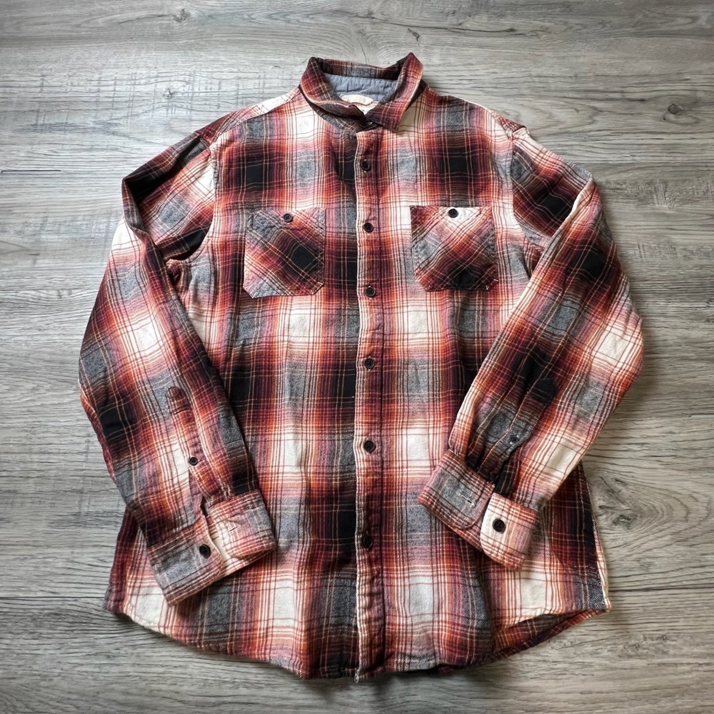 Urban Pipeline Flannel Shirt Mens L shadowPlaid Long‎ Sleeve Cotton Button Down